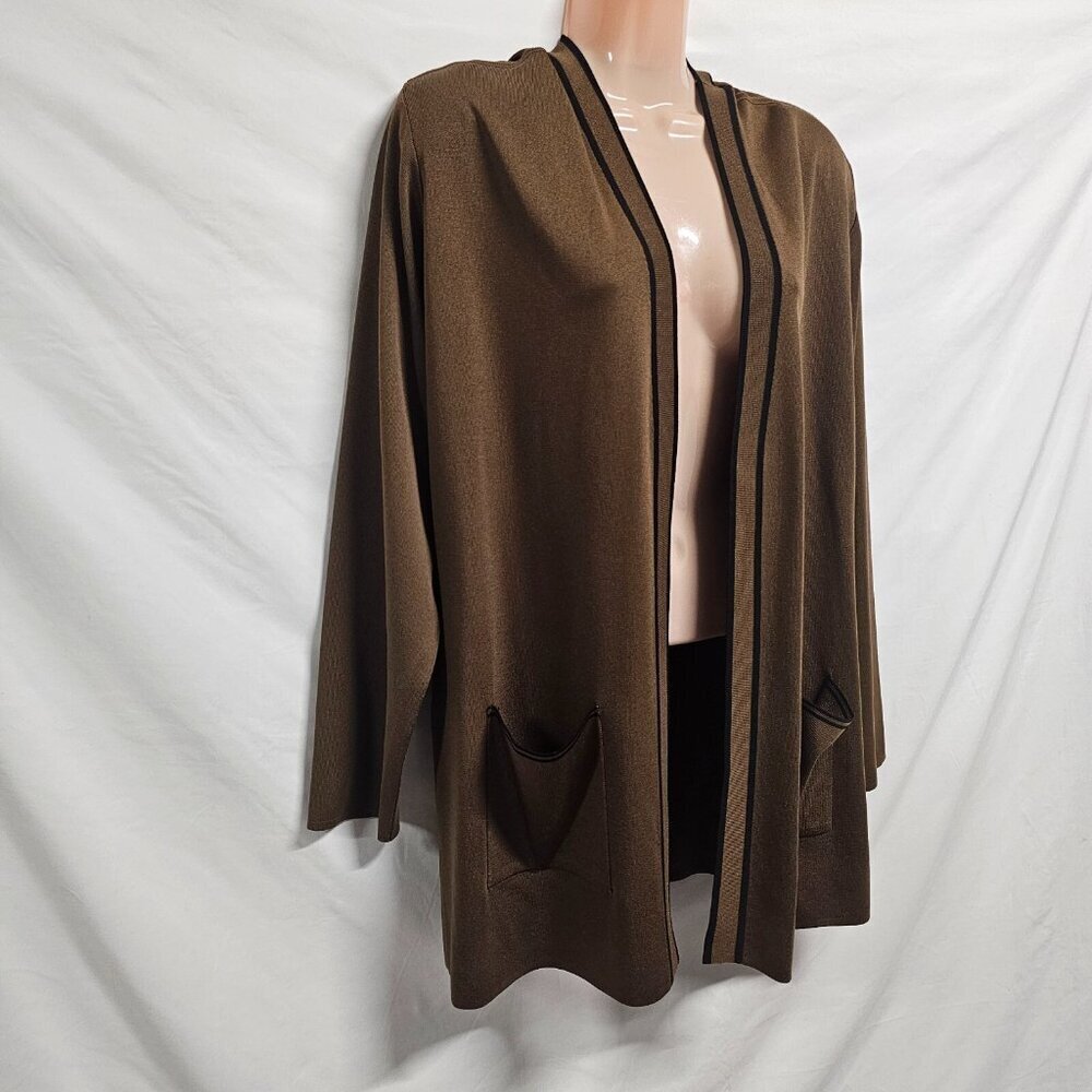 Exclusively Misook Women Open Knit Tailored Jacket Size 2X Brown